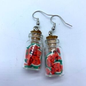 NEW Watermelon slices in mason jar fashion earrings